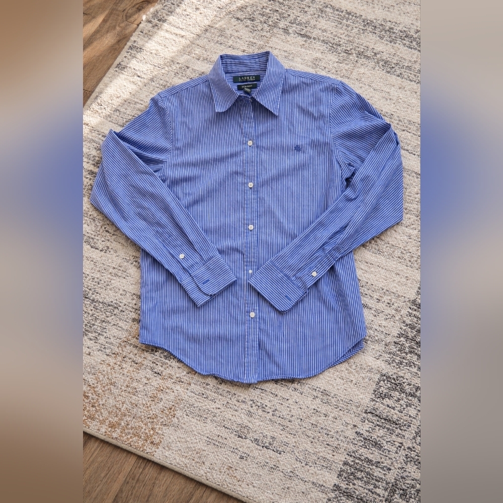 Ralph Lauren Blue Pinstripe Button-Up Shirt - Picture 2 of 7